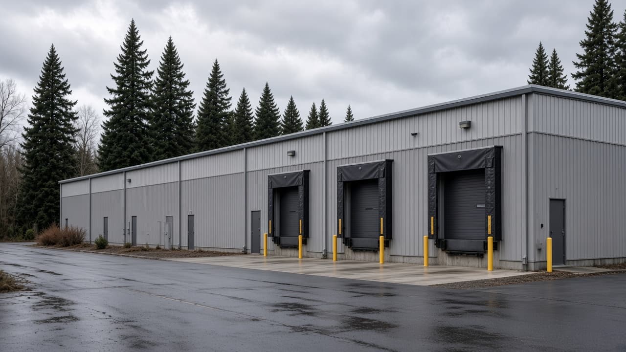 Closer view of the three loading docks on the Spokane Valley warehouse.
