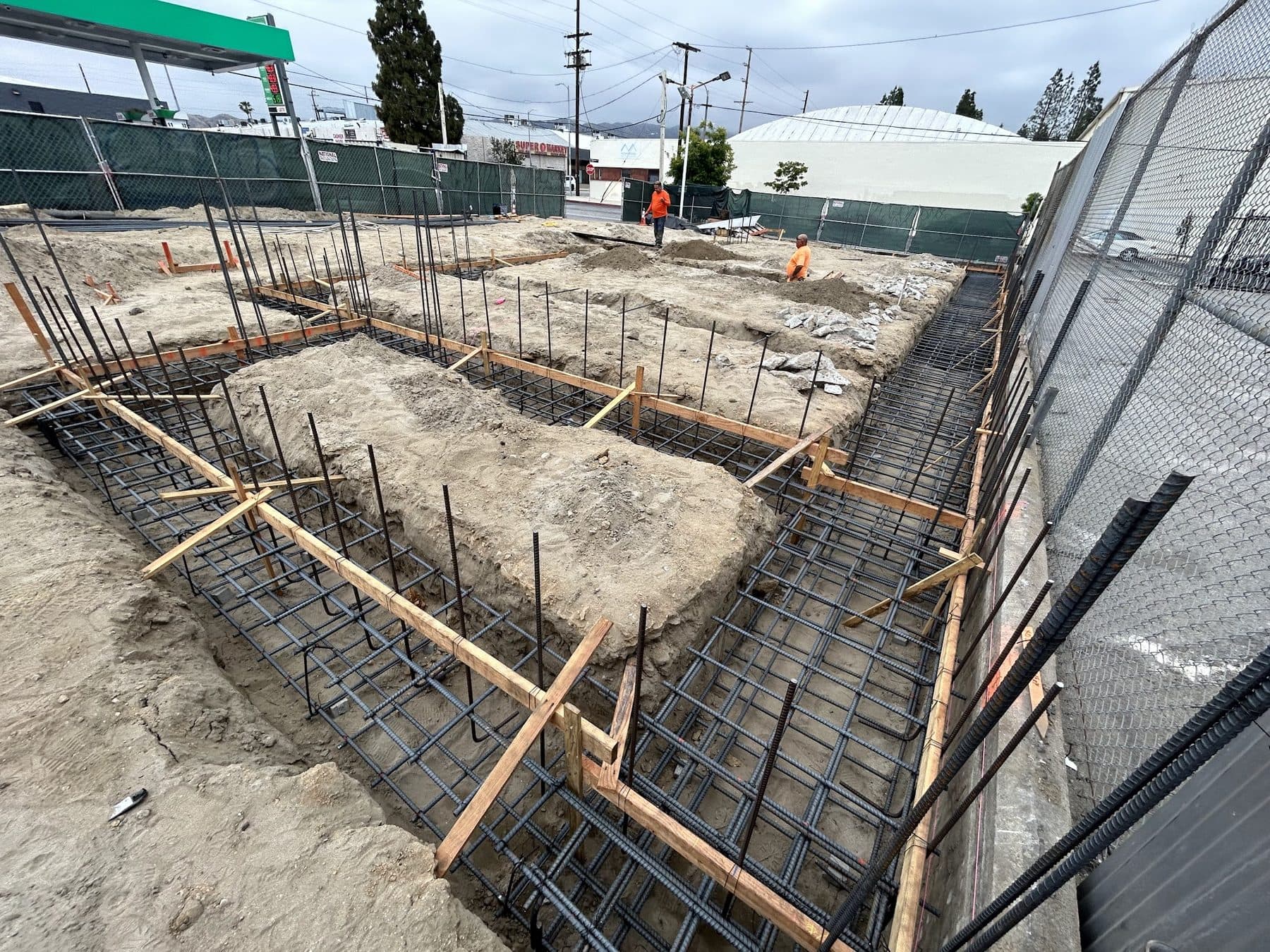 Foundation reinforcing steel at the Vanowen Street project in North Hollywood.